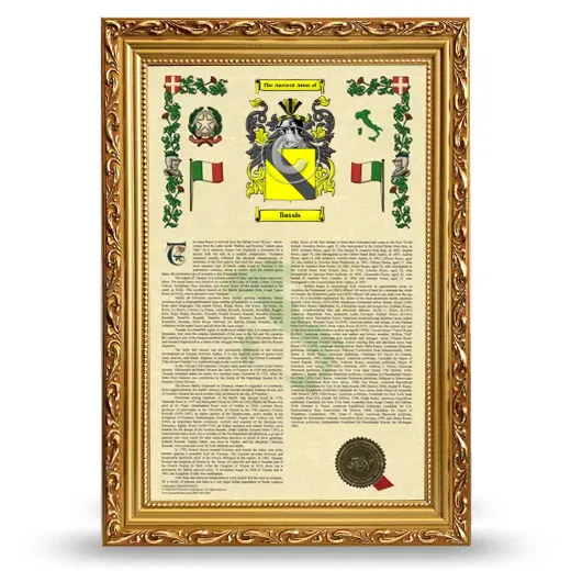 Bassis Armorial History Framed - Gold