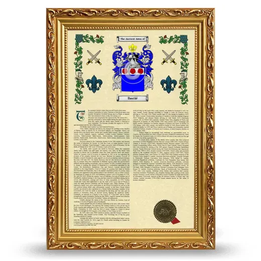 Bastié Armorial History Framed - Gold