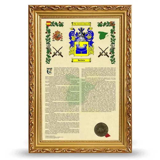 Batista Armorial History Framed - Gold