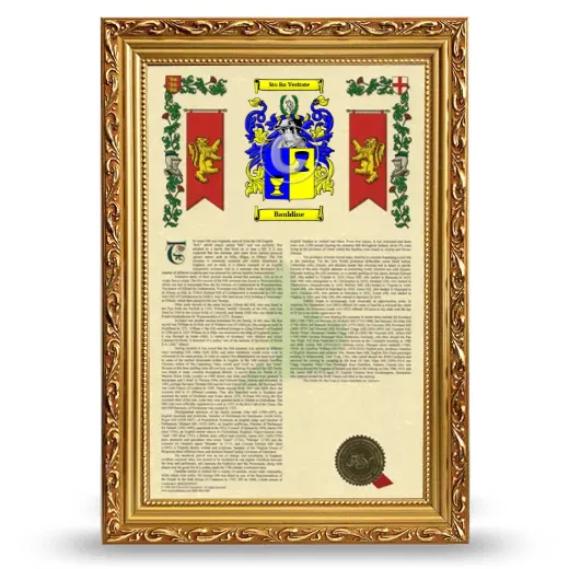 Bauldine Armorial History Framed - Gold