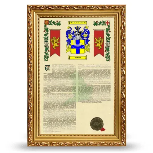 Baune Armorial History Framed - Gold