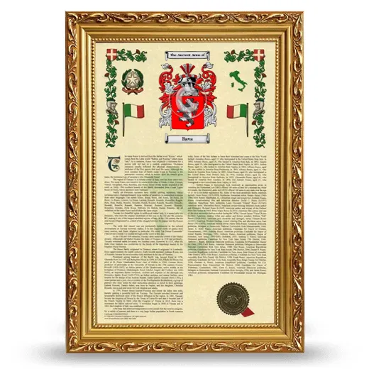 Bava Armorial History Framed - Gold