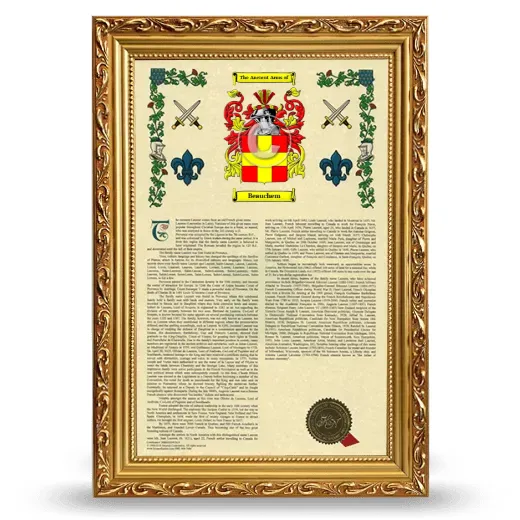 Beauchem Armorial History Framed - Gold