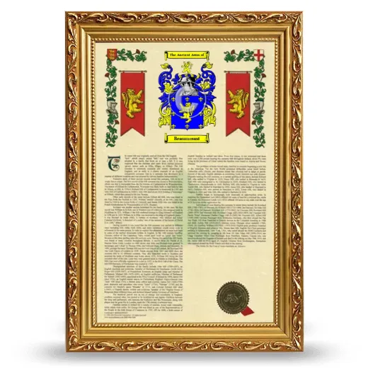 Beaumount Armorial History Framed - Gold