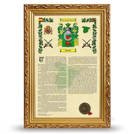 Becerro Armorial History Framed - Gold