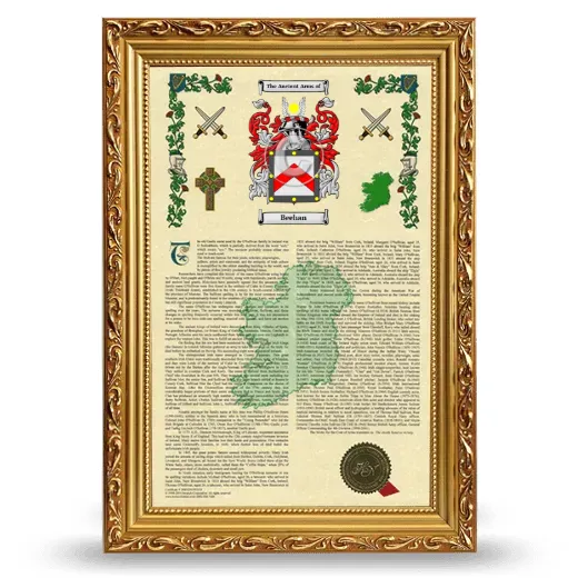 Beehan Armorial History Framed - Gold