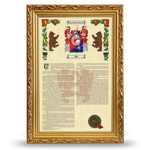 Bek Armorial History Framed - Gold