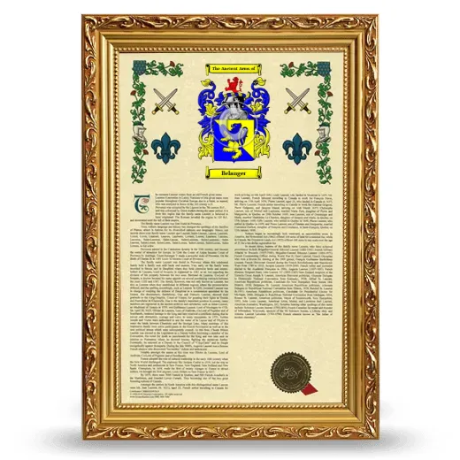 Belanger Armorial History Framed - Gold
