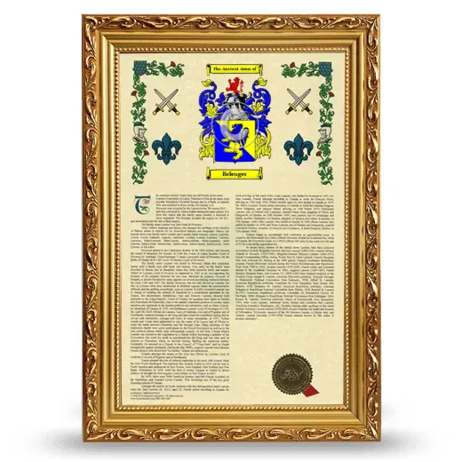 Belenger Armorial History Framed - Gold