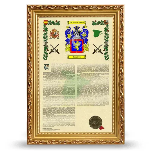 Beneitez Armorial History Framed - Gold