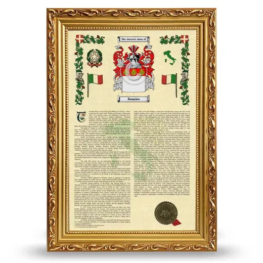 Benzies Armorial History Framed - Gold