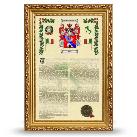 Bera Armorial History Framed - Gold