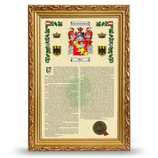 Bere Armorial History Framed - Gold