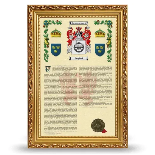 Berglind Armorial History Framed - Gold