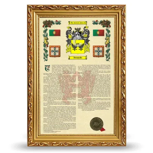 Bernardo Armorial History Framed - Gold