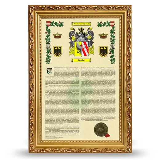 Berthé Armorial History Framed - Gold