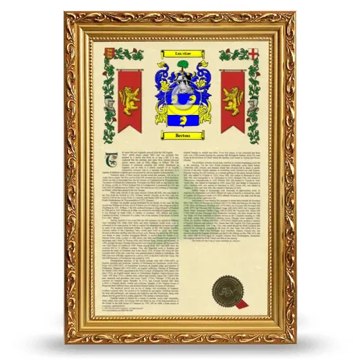 Berton Armorial History Framed - Gold