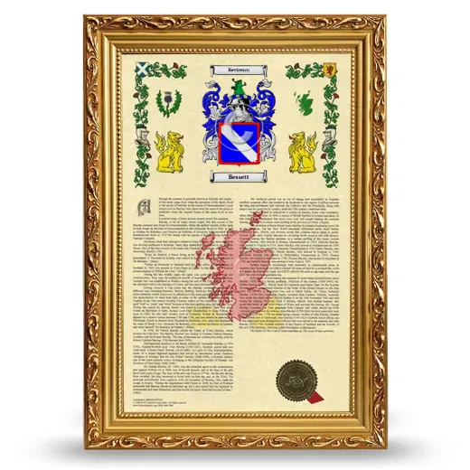 Bessett Armorial History Framed - Gold