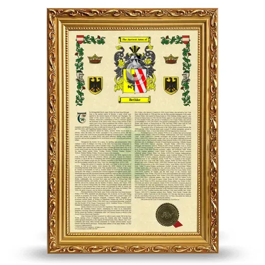 Bethke Armorial History Framed - Gold