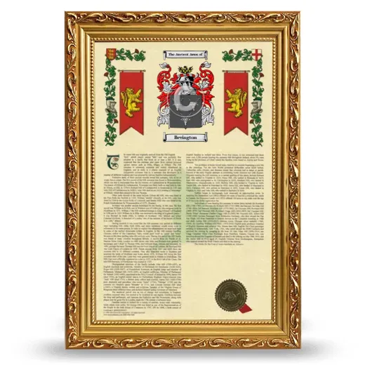 Bevington Armorial History Framed - Gold