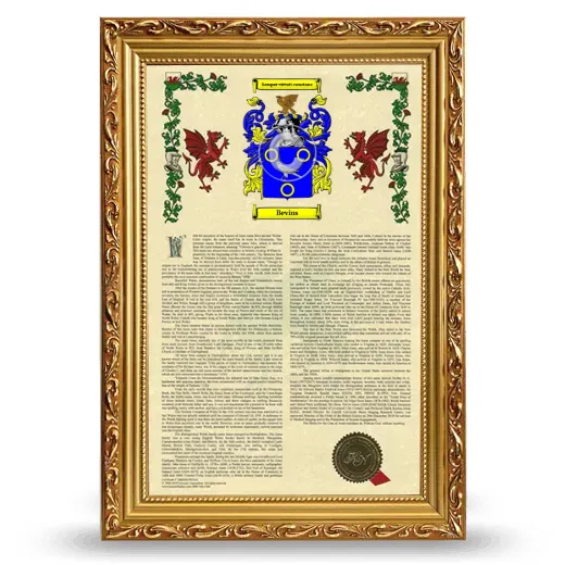 Bevins Armorial History Framed - Gold