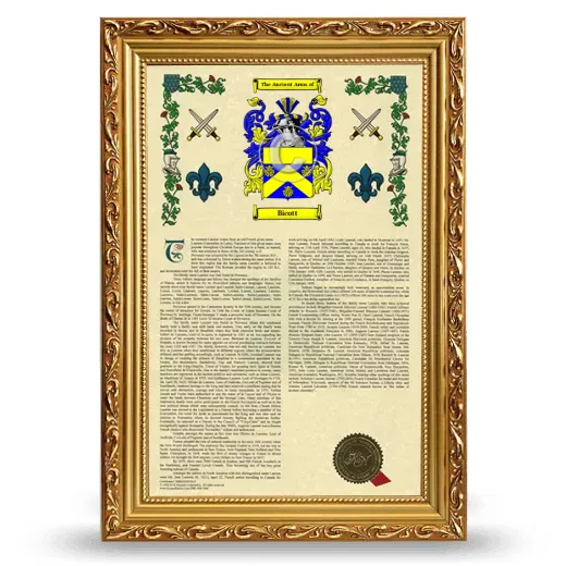 Bicott Armorial History Framed - Gold