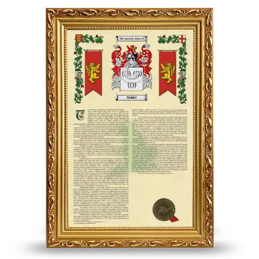 Biddel Armorial History Framed - Gold