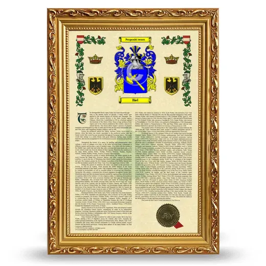 Biel Armorial History Framed - Gold