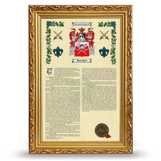 Bien-aimé Armorial History Framed - Gold