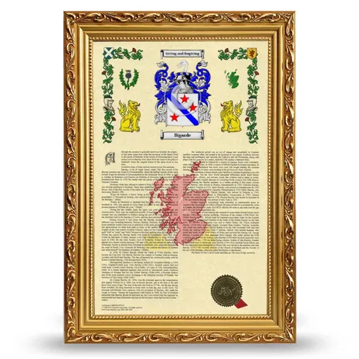 Bigarde Armorial History Framed - Gold