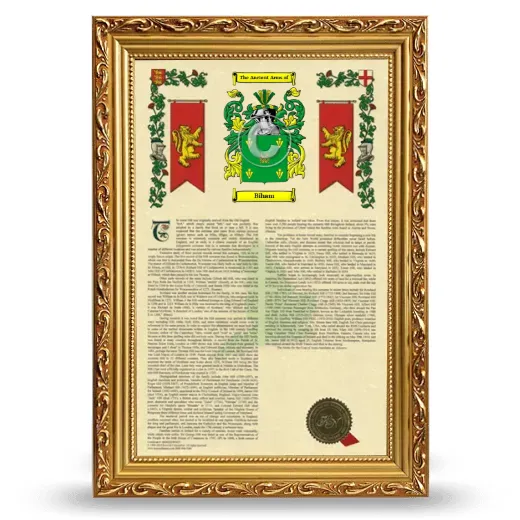 Biham Armorial History Framed - Gold