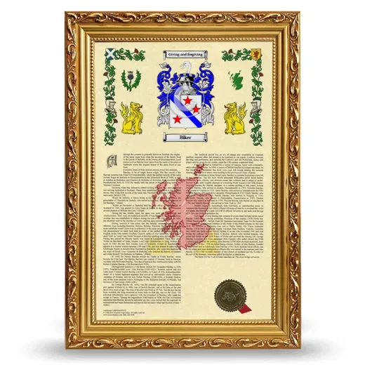 Biker Armorial History Framed - Gold