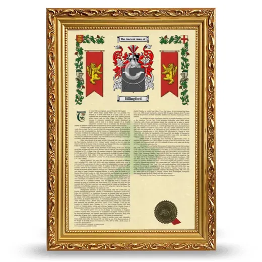 Billingford Armorial History Framed - Gold