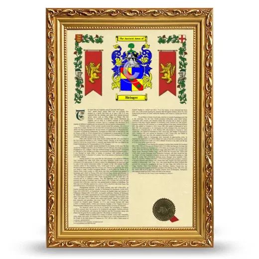 Biringer Armorial History Framed - Gold