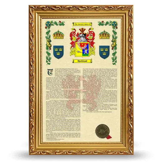 Bjorkland Armorial History Framed - Gold
