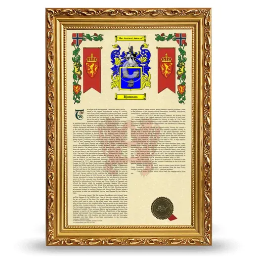 Bjornsen Armorial History Framed - Gold