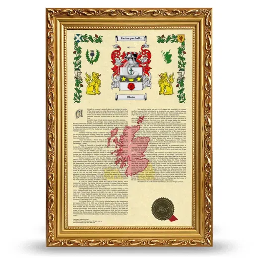 Blain Armorial History Framed - Gold