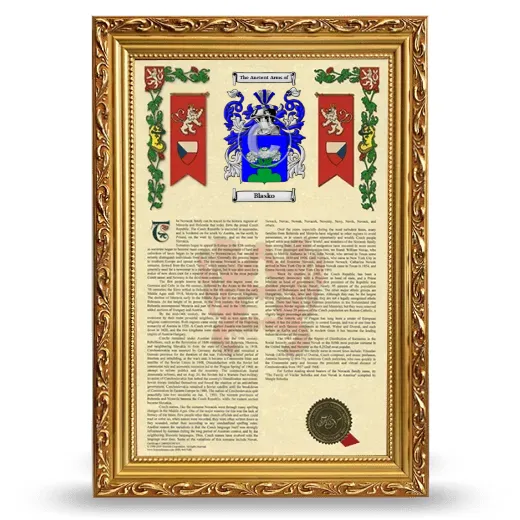 Blasko Armorial History Framed - Gold