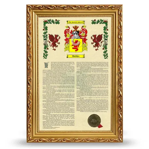Bleddyn Armorial History Framed - Gold