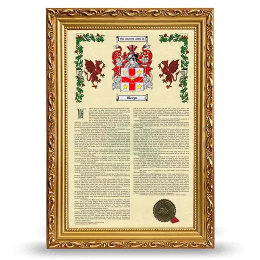 Blevyn Armorial History Framed - Gold