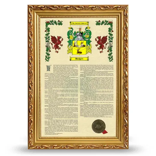 Blodgett Armorial History Framed - Gold