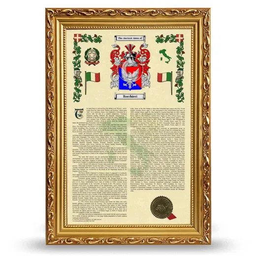 Bocchieri Armorial History Framed - Gold