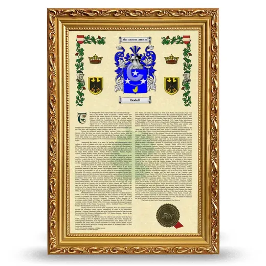 Bodell Armorial History Framed - Gold