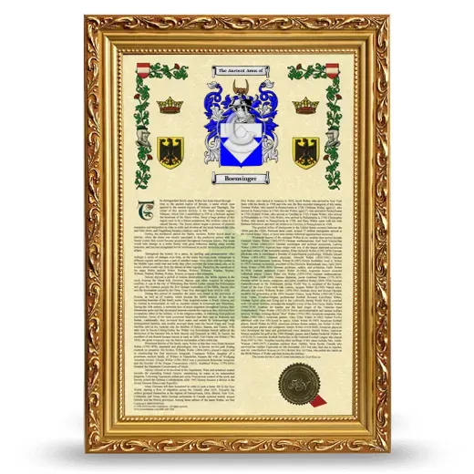 Boensinger Armorial History Framed - Gold
