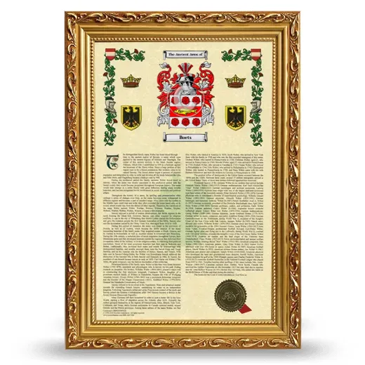 Boets Armorial History Framed - Gold