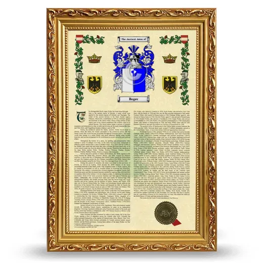 Boger Armorial History Framed - Gold