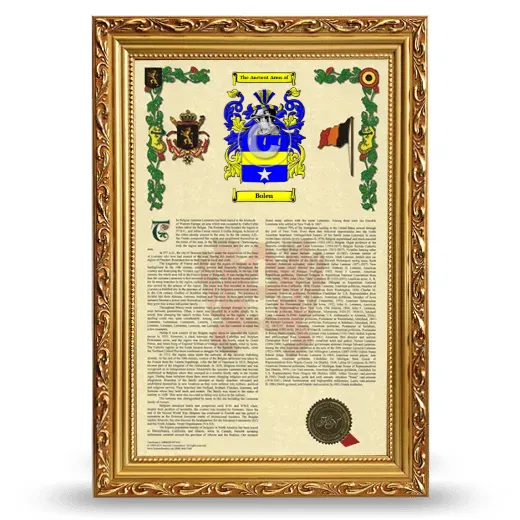 Bolen Armorial History Framed - Gold
