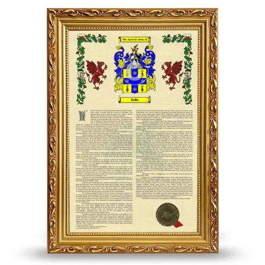Bolis Armorial History Framed - Gold