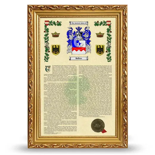 Bollers Armorial History Framed - Gold