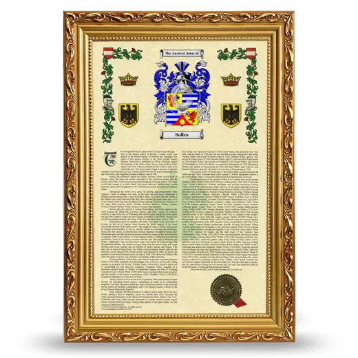 Bollza Armorial History Framed - Gold
